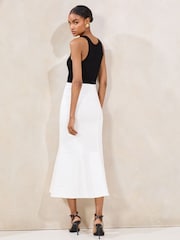 Lipsy Ecru Fishtail Zip Front Midi Skirt - Image 3 of 4