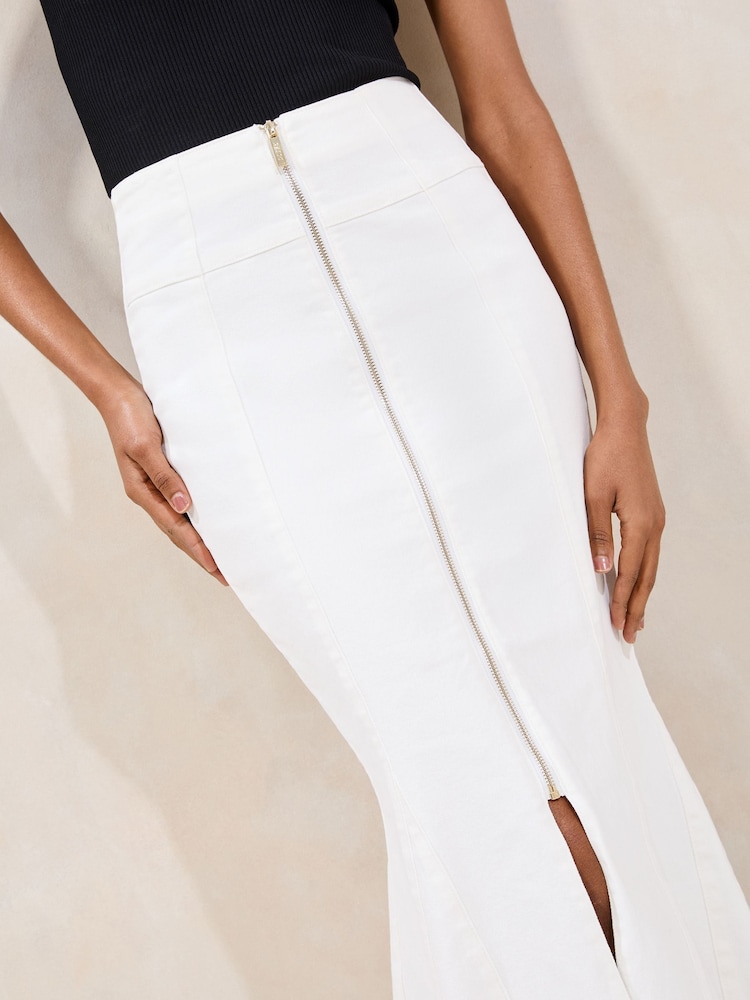 Lipsy Ecru Fishtail Zip Front Midi Skirt - Image 4 of 4