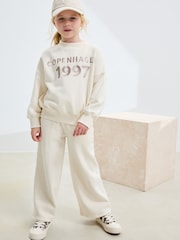 Slogan, natur - Sweatshirt und Jogginghose mit weitem Bein (3–16 J.) - Bild 1 von 11