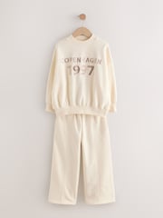 Slogan, natur - Sweatshirt und Jogginghose mit weitem Bein (3–16 J.) - Bild 7 von 11