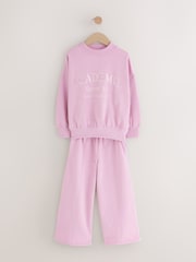 Pink Slogan Sweatshirt And Wide Leg Joggers Set (3-16yrs) - Image 1 of 8