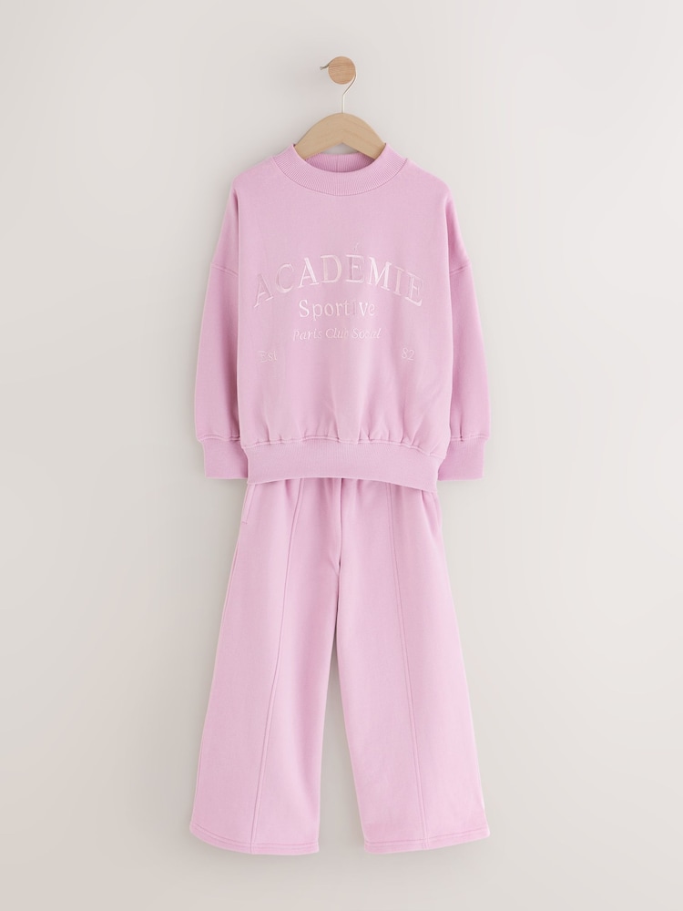 Pink Slogan Sweatshirt And Wide Leg Joggers Set (3-16yrs) - Image 1 of 8