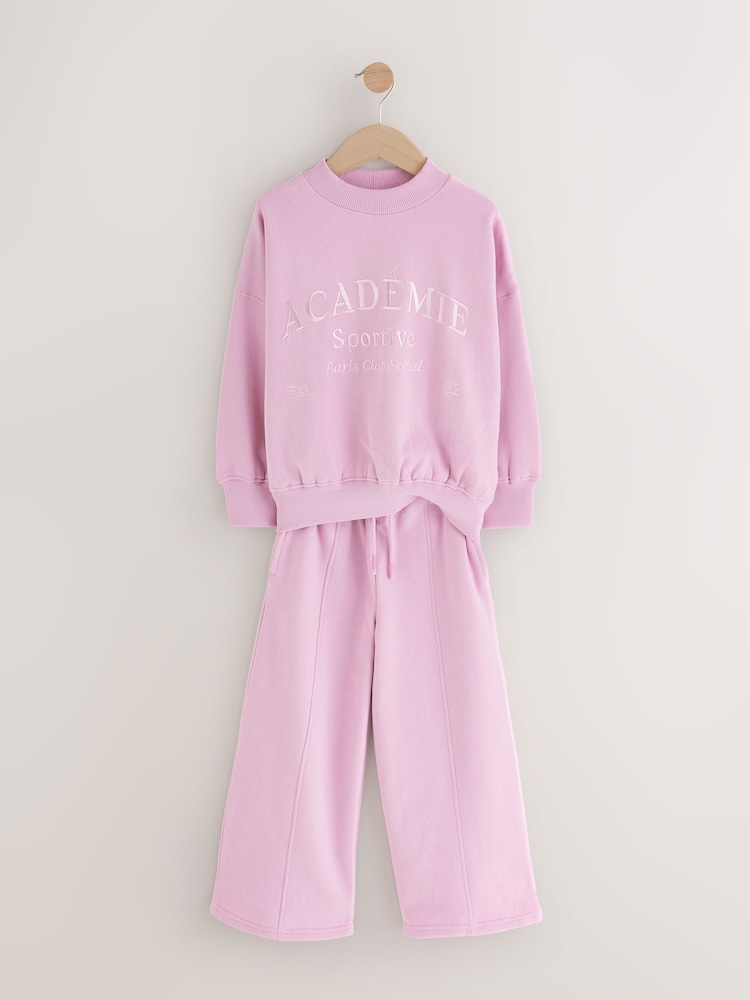 Pink Slogan Sweatshirt And Wide Leg Joggers Set (3-16yrs) - Image 2 of 8