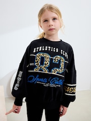 Schwarz mit Animal-Print - Sweatshirt mit Slogan (3–16 Jahre) - Bild 1 von 8