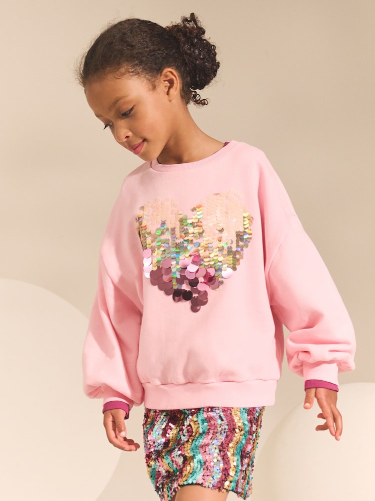 Pink Sequin Heart Sweatshirt (3-16yrs) - Image 1 of 8