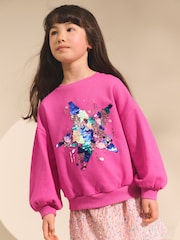 Bright Pink Sequin Star Sweatshirt (3-16yrs) - Image 1 of 8