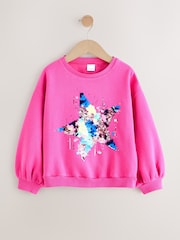 Bright Pink Sequin Star Sweatshirt (3-16yrs) - Image 5 of 8
