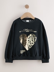 Black Sequin Heart Sweatshirt (3-16yrs) - Image 4 of 5