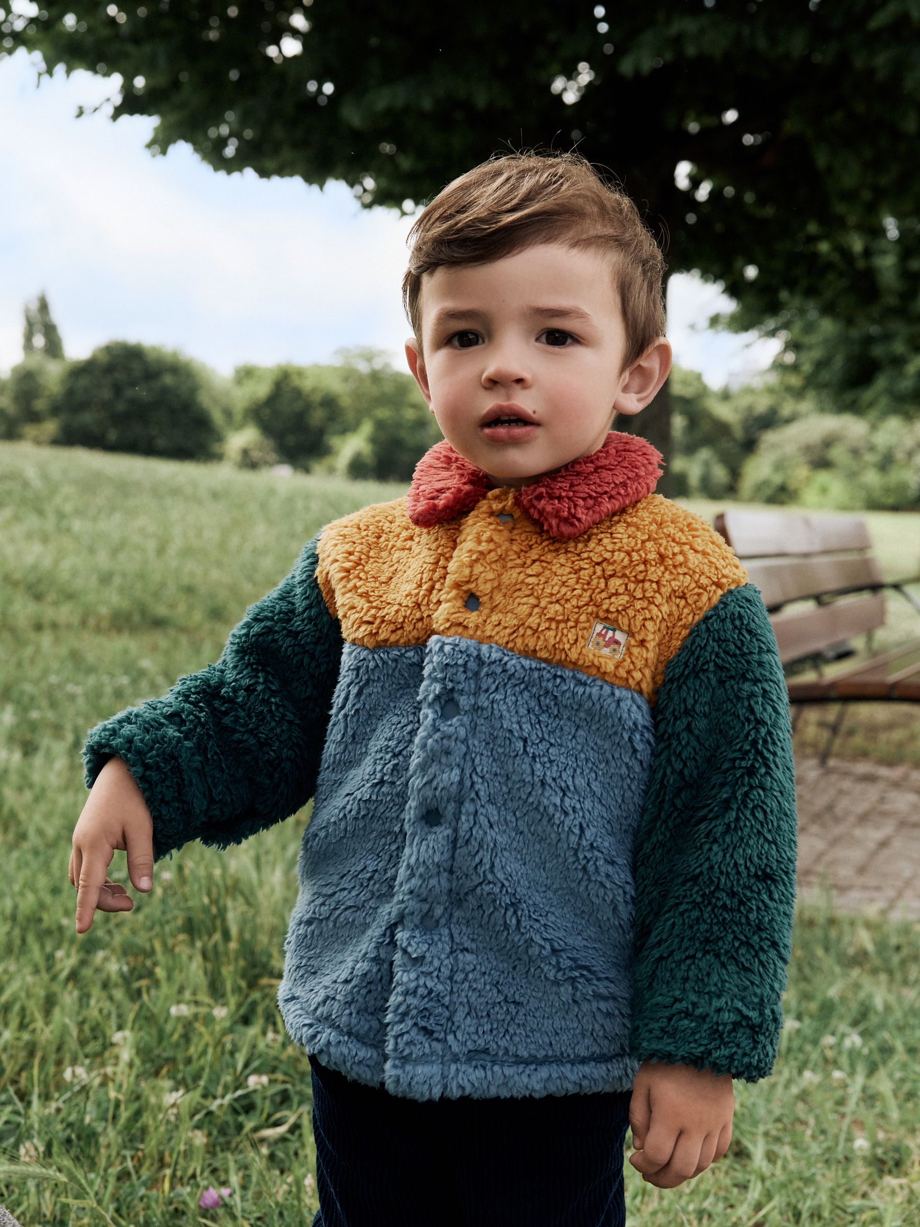 Buy Blue/Yellow Bright Colorblock Borg Fleece Shacket (3mths-7yrs
