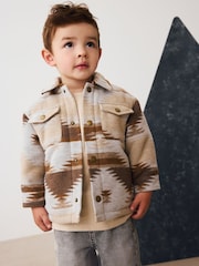Grey/Brown Borg Lined Pattern Shacket (3mths-7yrs) - Image 1 of 9