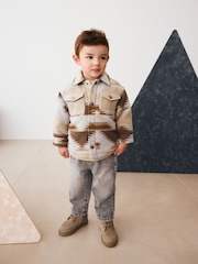 Grey/Brown Borg Lined Pattern Shacket (3mths-7yrs) - Image 3 of 9