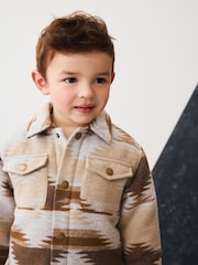 Grey/Brown Borg Lined Pattern Shacket (3mths-7yrs) - Image 4 of 9