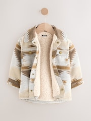 Grey/Brown Borg Lined Pattern Shacket (3mths-7yrs) - Image 7 of 9