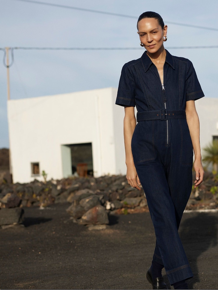 Whistles Denim Pintuck Belted 100% Cotton Jumpsuit - Imagen 1 de 6
