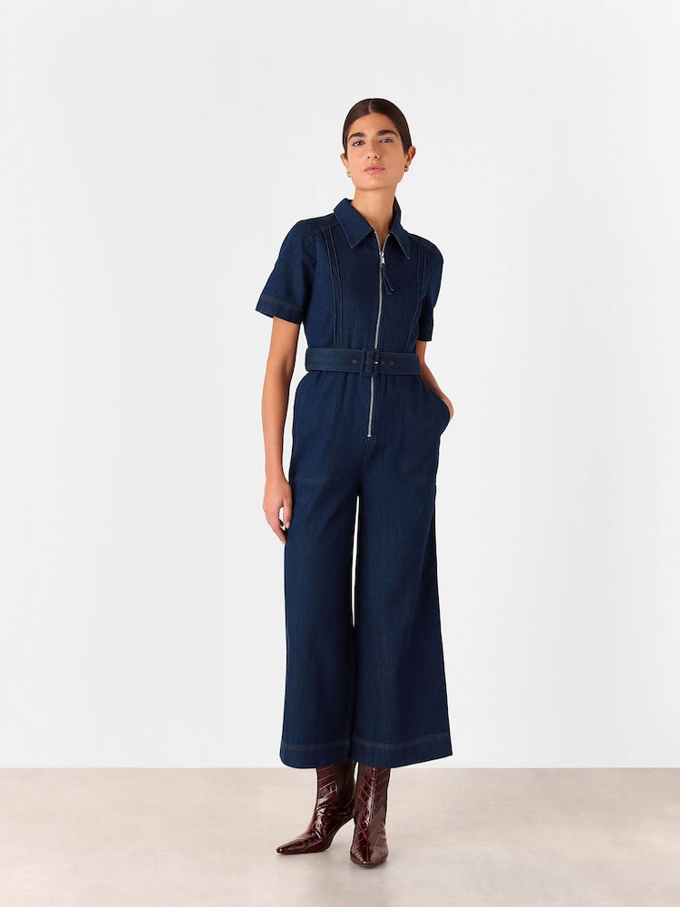 Whistles Denim Pintuck Belted 100% Cotton Jumpsuit - Imagen 2 de 6