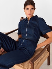 Whistles Denim Pintuck Belted 100% Cotton Jumpsuit - Imagen 4 de 6