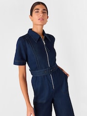 Whistles Denim Pintuck Belted 100% Cotton Jumpsuit - Imagen 5 de 6