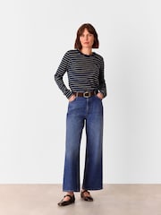 Whistles Blue Stripe Crew Neck Pocket Top - Image 3 of 5