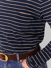 Whistles Blue Stripe Crew Neck Pocket Top - Image 4 of 5
