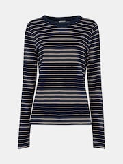 Whistles Blue Stripe Crew Neck Pocket Top - Image 5 of 5