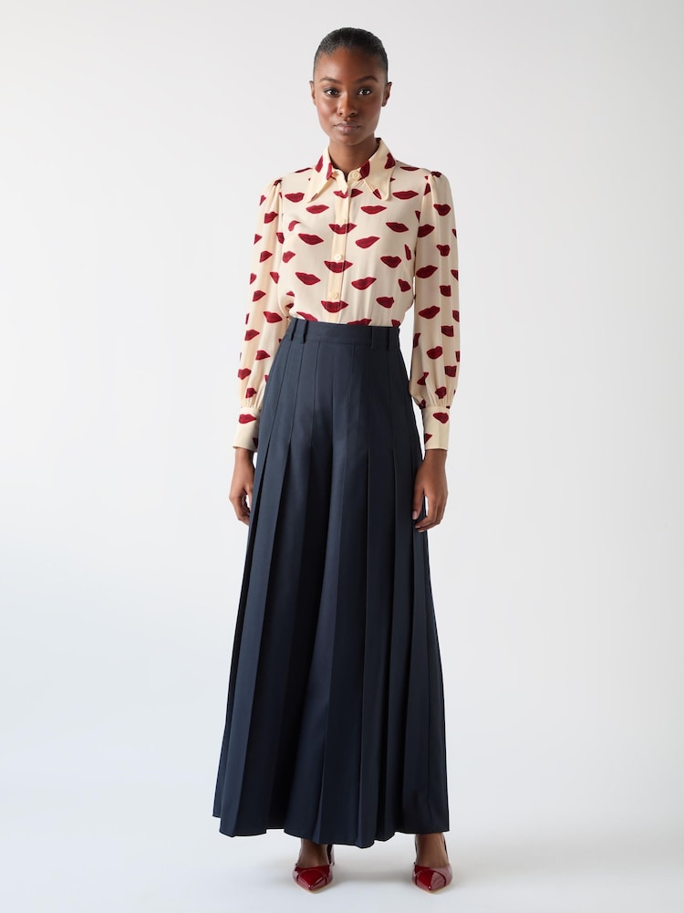 LK Bennett Red Sonya Silk Lips Print Silk Blouse - Image 1 of 6