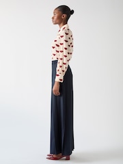 LK Bennett Red Sonya Silk Lips Print Silk Blouse - Image 3 of 6