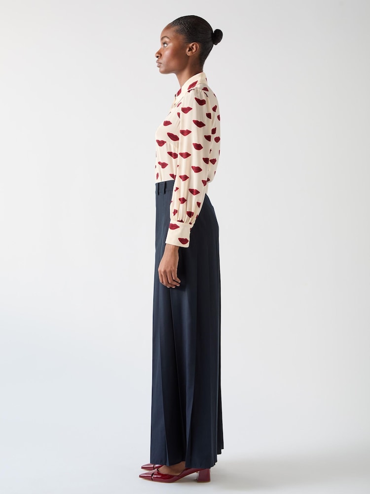 LK Bennett Red Sonya Silk Lips Print Silk Blouse - Image 3 of 6