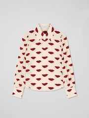 LK Bennett Red Sonya Silk Lips Print Silk Blouse - Image 5 of 6