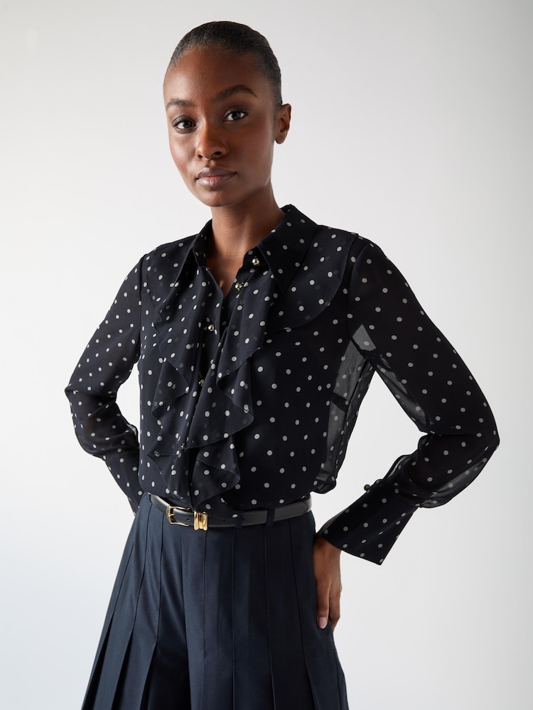 LK Bennett Blue & Navy Hester Spot Viscose Crepe Satin Blouse - Image 1 of 5