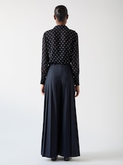 LK Bennett Blue & Navy Hester Spot Viscose Crepe Satin Blouse - Image 3 of 5