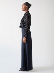 LK Bennett Blue & Navy Hester Spot Viscose Crepe Satin Blouse - Image 4 of 5