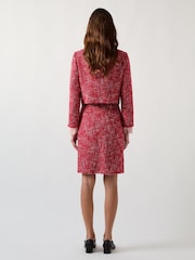 LK Bennett Red Alexa Cotton Blend Tweed Fray Hem Pencil Skirt - Image 3 of 8