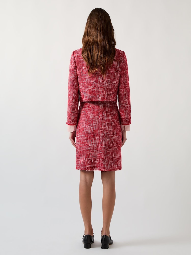 LK Bennett Red Alexa Cotton Blend Tweed Fray Hem Pencil Skirt - Image 3 of 8