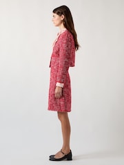 LK Bennett Red Alexa Cotton Blend Tweed Fray Hem Pencil Skirt - Image 6 of 8