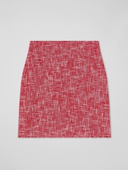 LK Bennett Red Alexa Cotton Blend Tweed Fray Hem Pencil Skirt - Image 8 of 8