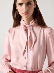 LK Bennett Pink Hall Viscose Crepe Tie Neck Blouse - Image 4 of 5
