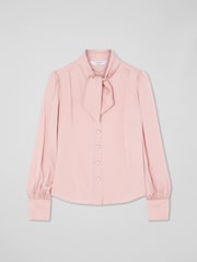 LK Bennett Pink Hall Viscose Crepe Tie Neck Blouse - Image 5 of 5