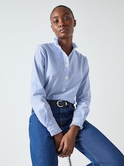 LK Bennett Blue & Navy Emile Poplin Stripe 100% Cotton Shirt - Image 1 of 5