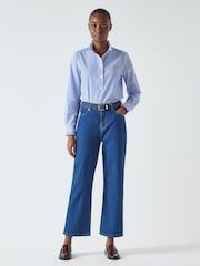 LK Bennett Blue & Navy Emile Poplin Stripe 100% Cotton Shirt - Image 3 of 5