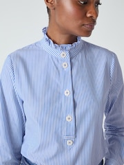 LK Bennett Blue & Navy Emile Poplin Stripe 100% Cotton Shirt - Image 4 of 5