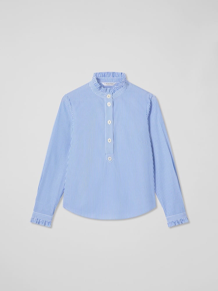 LK Bennett Blue & Navy Emile Poplin Stripe 100% Cotton Shirt - Image 4 of 5