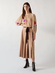 LK Bennett Brown Joel Twill Skirt With Contrast Tie Waist - Image 1 of 4