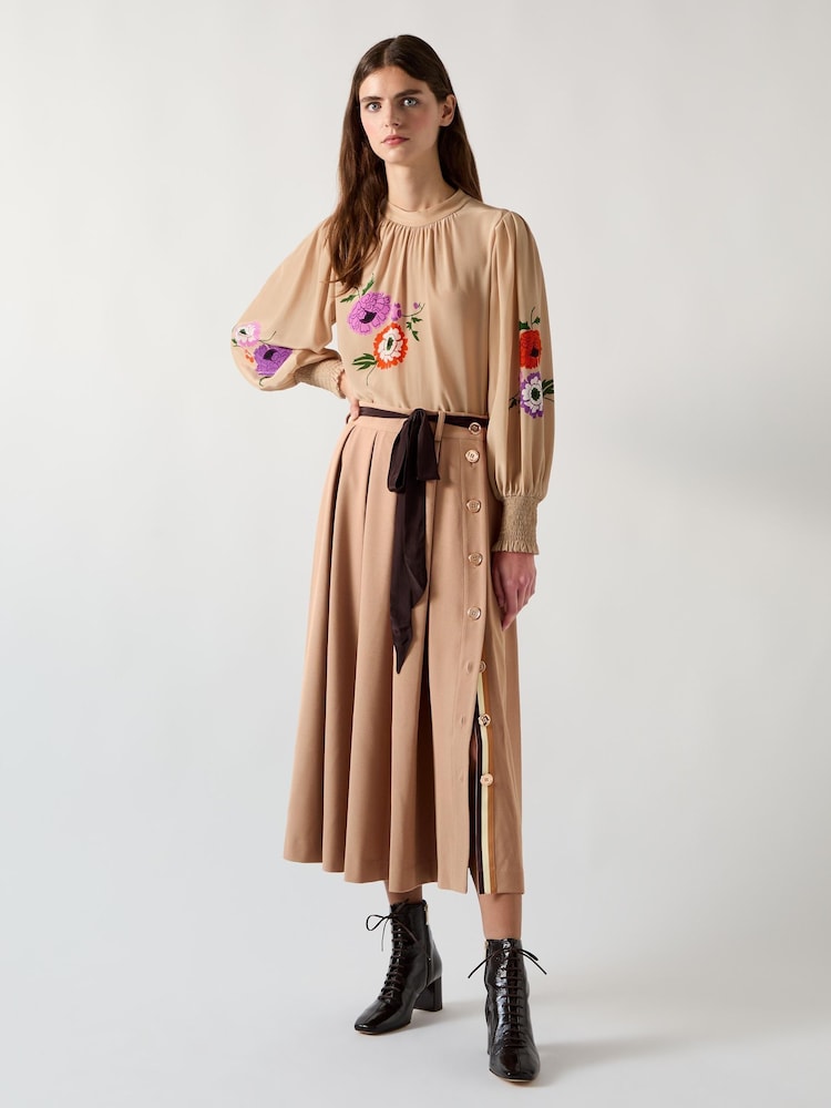 LK Bennett Brown Joel Twill Skirt With Contrast Tie Waist - Image 1 of 4