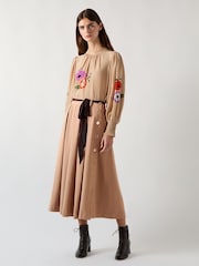 LK Bennett Brown Joel Twill Skirt With Contrast Tie Waist - Image 2 of 4