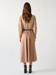 LK Bennett Brown Joel Twill Skirt With Contrast Tie Waist - Image 3 of 4
