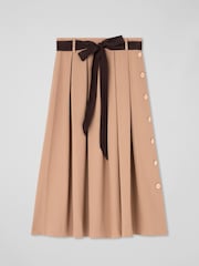 LK Bennett Brown Joel Twill Skirt With Contrast Tie Waist - Image 4 of 4
