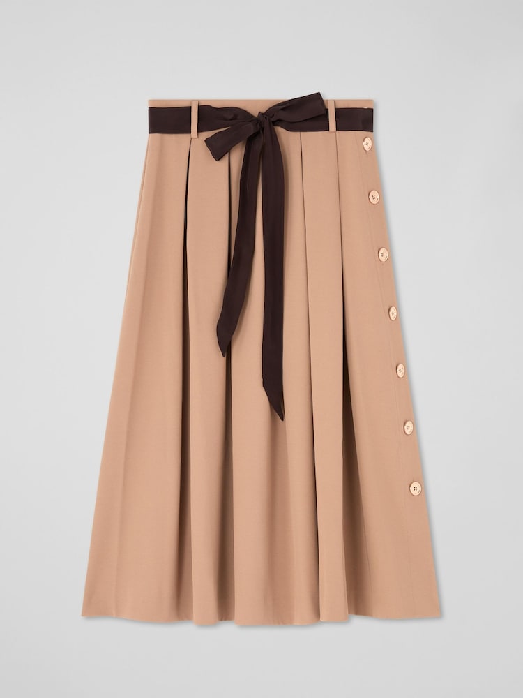 LK Bennett Brown Joel Twill Skirt With Contrast Tie Waist - Image 4 of 4