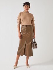 LK Bennett Brown Hardy Faux Leather Midi Pencil Skirt - Image 1 of 5