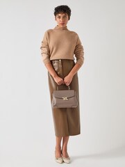 LK Bennett Brown Hardy Faux Leather Midi Pencil Skirt - Image 2 of 5