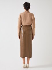 LK Bennett Brown Hardy Faux Leather Midi Pencil Skirt - Image 3 of 5